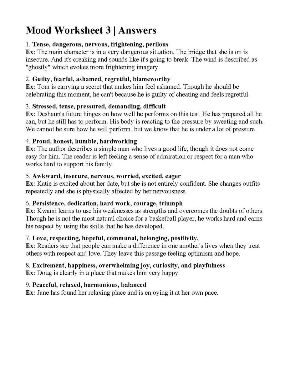 Mood Worksheet 3 Reading Activity