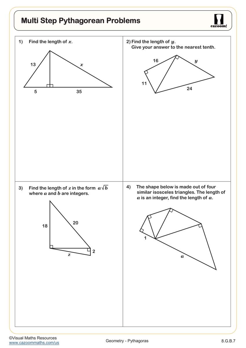 Multi Step Pythagorean Problems Worksheet Fun And Engaging 8th Grade And IM 1 Geometry Worksheet Cazoom Math
