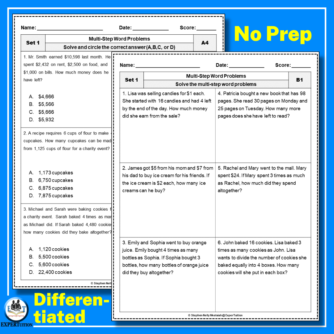 Multi Step Word Problems Worksheets 2 Step Word Problems All Operations Set 1 Made By Teachers