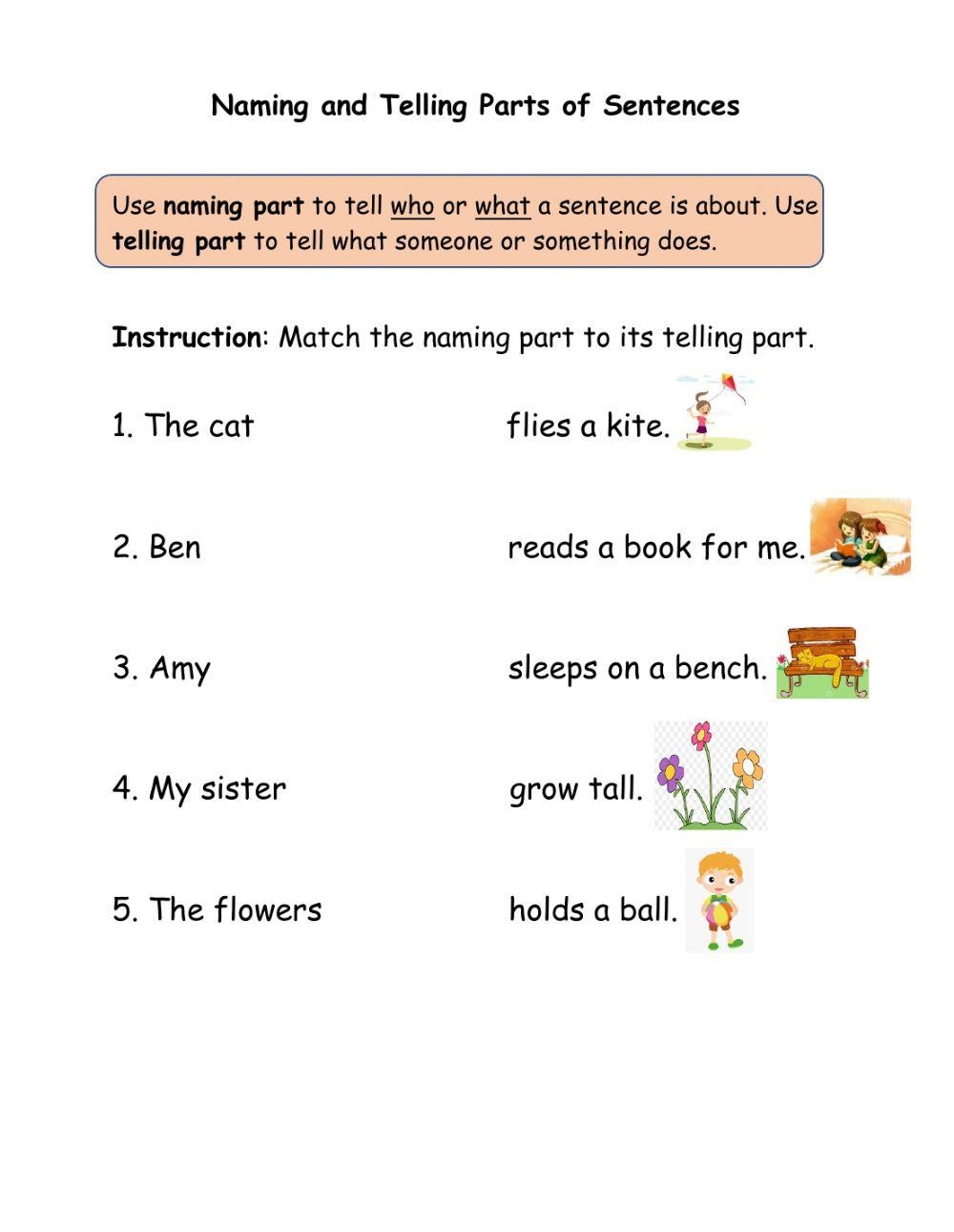 Naming And Telling Parts Of Sentences Online Exercise For Live Worksheets Library English Worksheets Naming And Telling Part Worksheets Library
