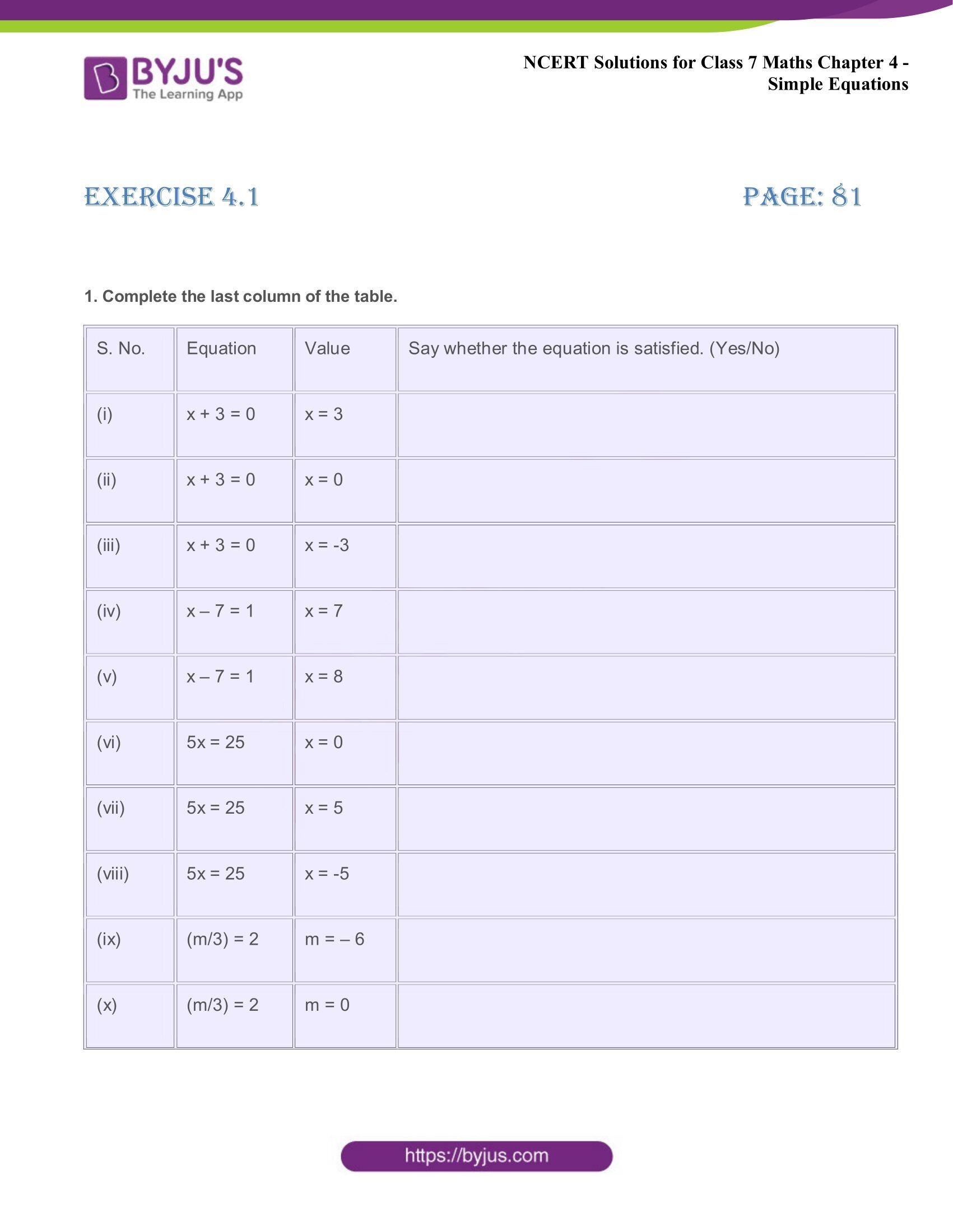 NCERT Solutions For Class 7 Maths Chapter 4 Simple Equations Exercise 4 1 NCERT Solutions For Class 7 Maths Chapter 4 Simple Equations Exercise 4 1