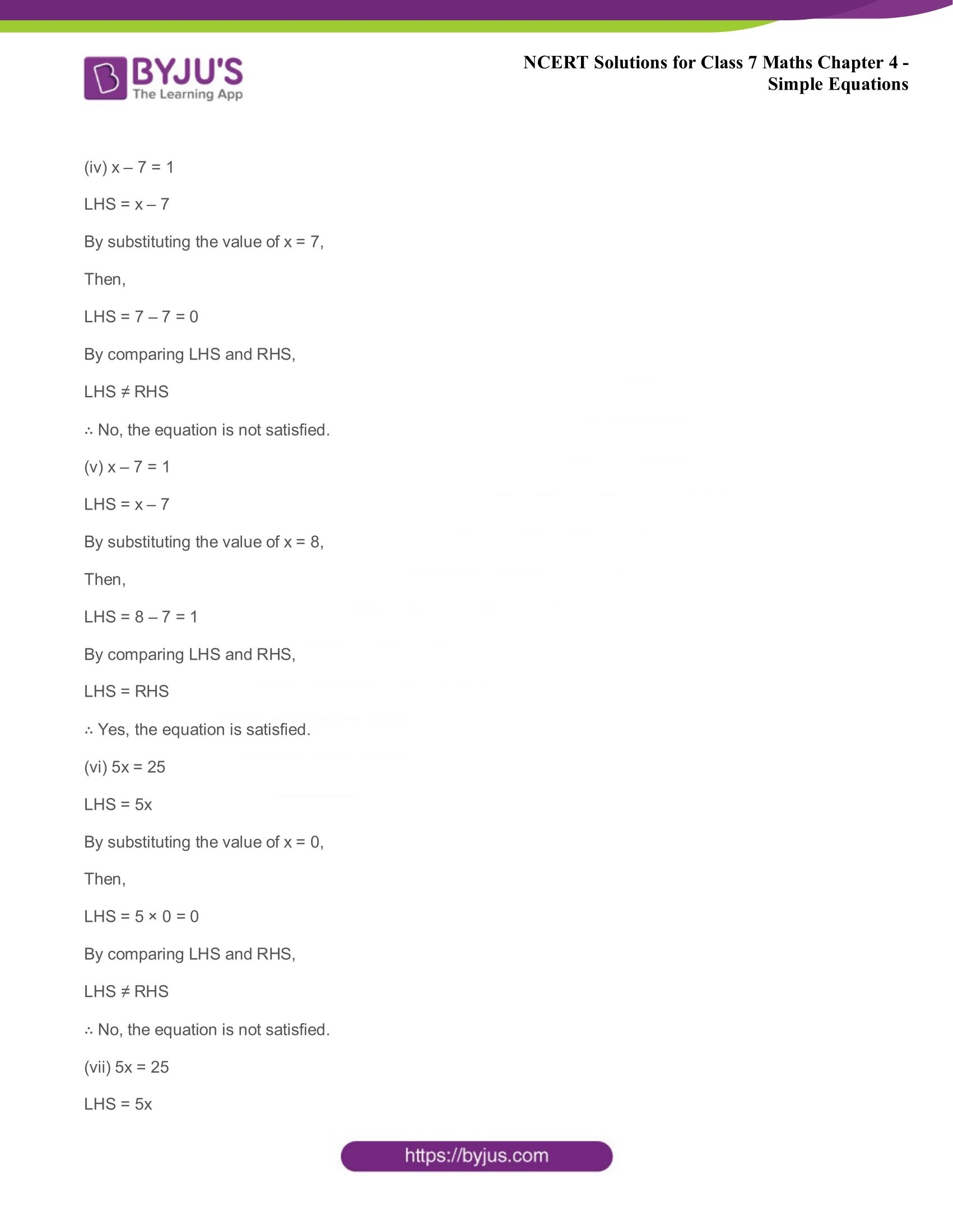 NCERT Solutions For Class 7 Maths Chapter 4 Simple Equations Exercise 4 1