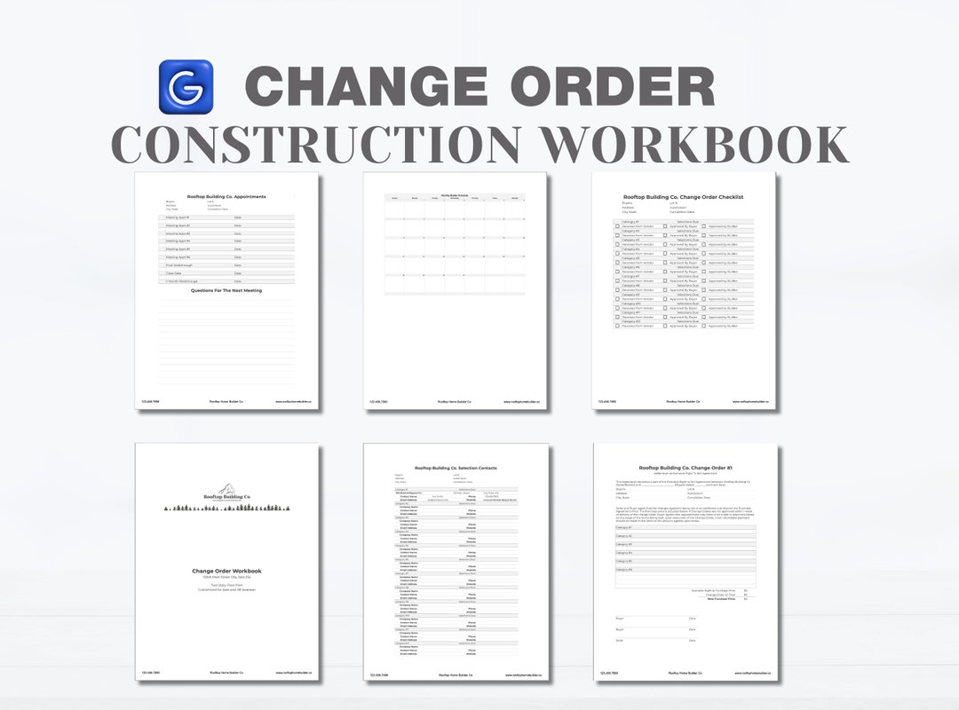 New Construction Change Order Workbook Home Builder Template Google Sheets Etsy