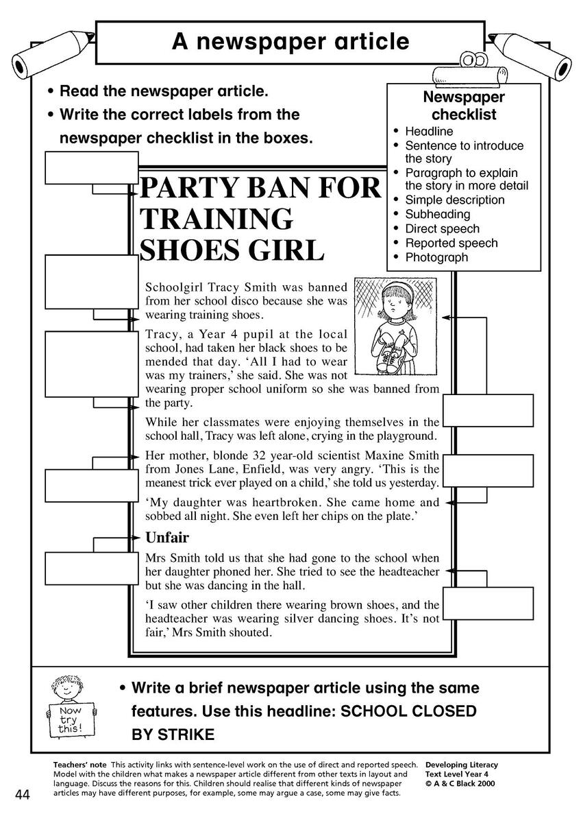 Newspaper Labels KS2 Newspapers Teachit