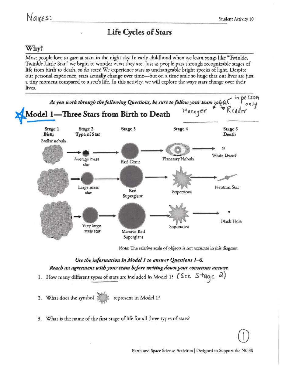 NGSS Earth Science Activity Life Cycles Of Stars Explained Studocu