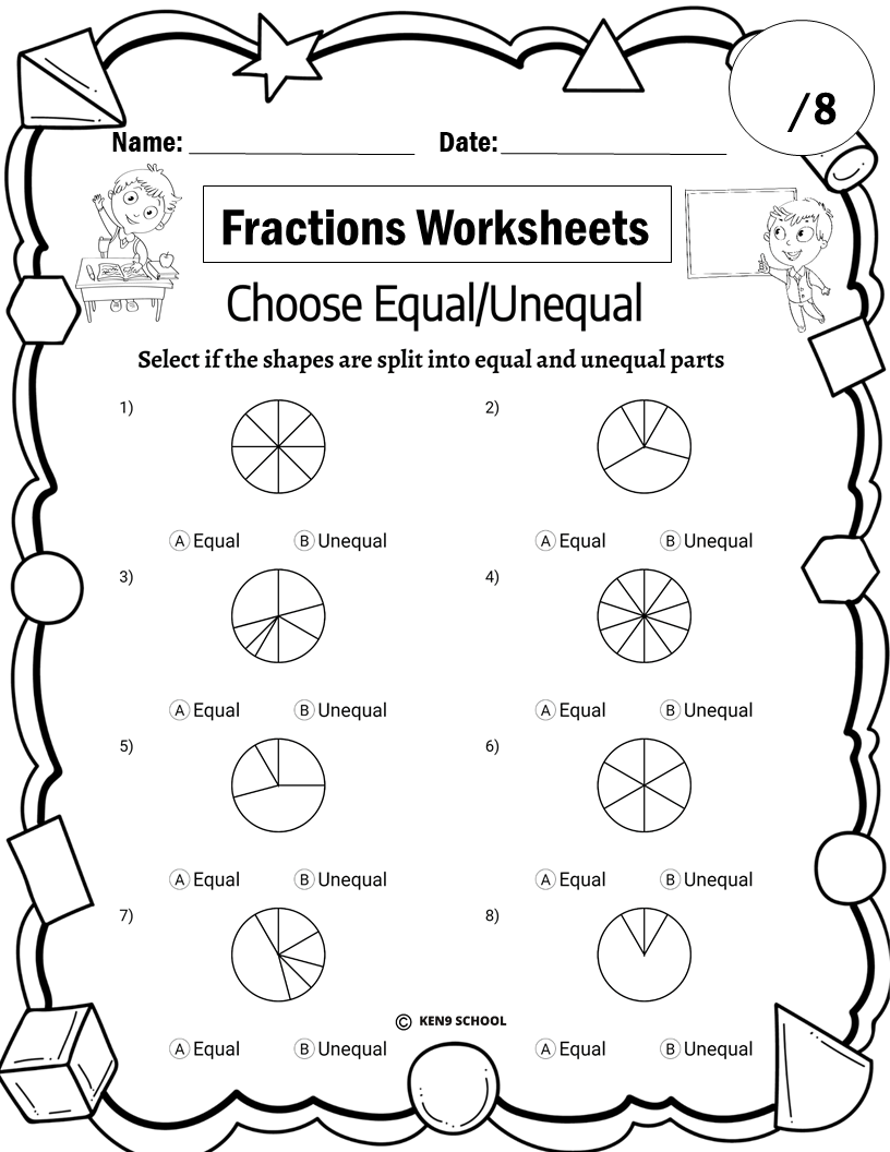 NO PREP Fractions Identify Equal And UnEqual Parts Worksheets Made By Teachers