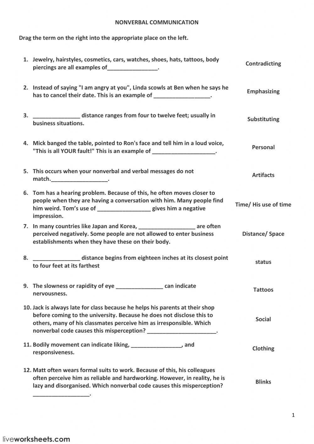 Nonverbal Communication Worksheet Worksheets Library