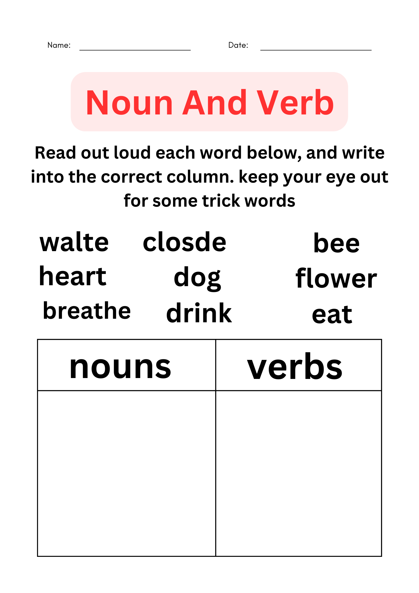 Noun And Verb Worksheets For Kindergarten Made By Teachers Noun And Verb Worksheets For Kindergarten Made By Teachers