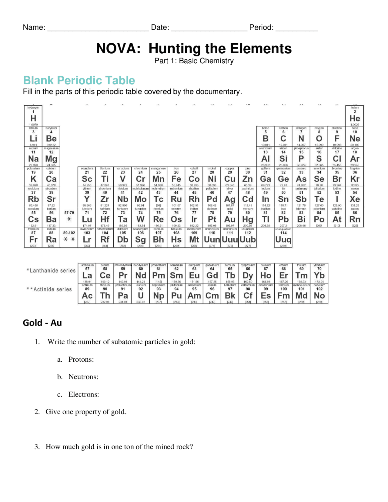 NOVA Hunting The Elements Chemistry Exercises And Questions Exercises Chemistry Docsity NOVA Hunting The Elements Chemistry Exercises And Questions Exercises Chemistry Docsity