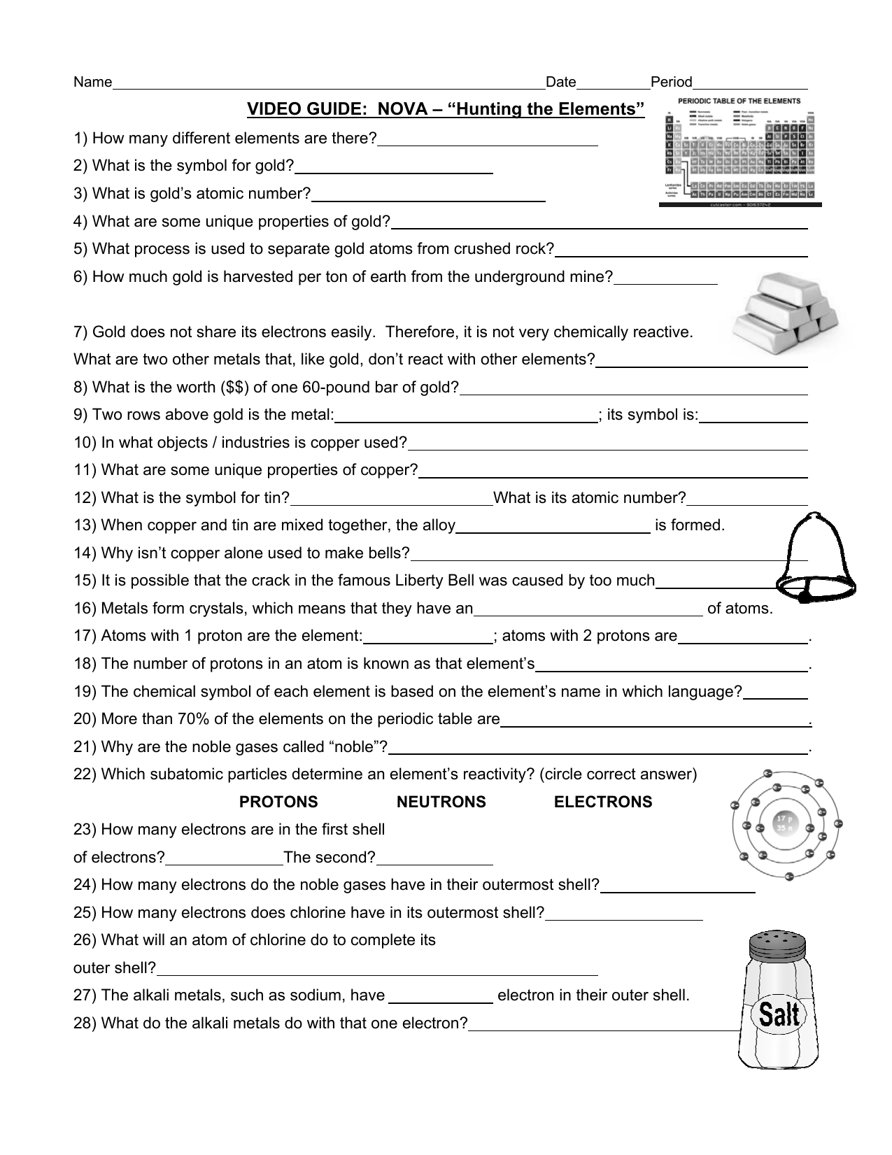 NOVA Hunting The Elements Video Guide Worksheet