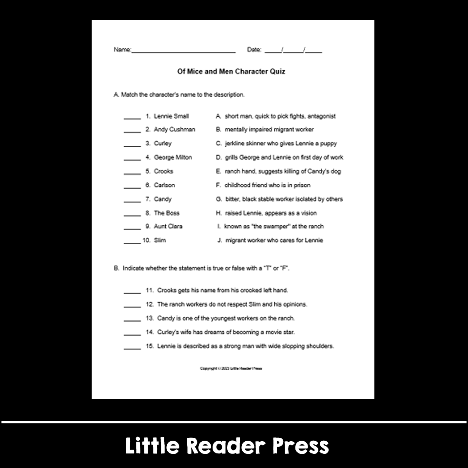Of Mice And Men Character Quiz With Answer Key Classful Of Mice And Men Character Quiz With Answer Key Classful