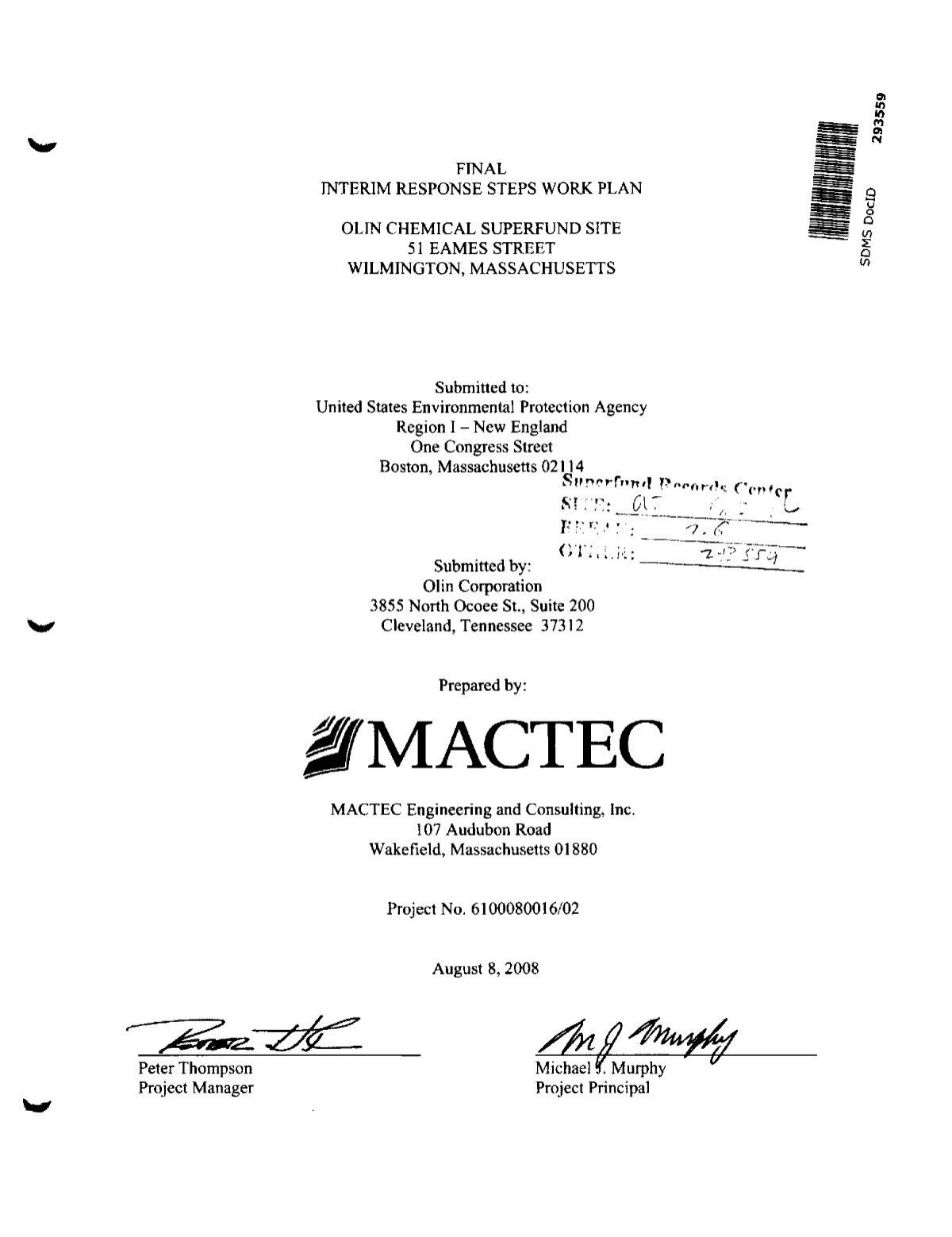 Olin Chemical Final Interim Response Steps Work Plan 08 08