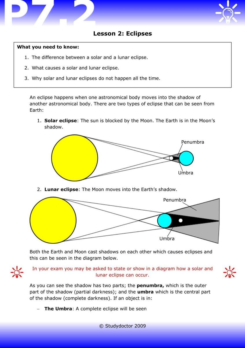 Open Lesson 2 Eclipses Worksheet Lesson 1