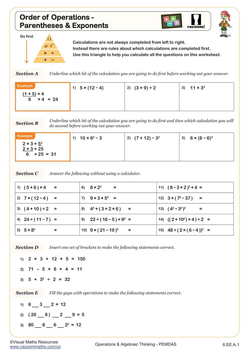 Order Of Operations Parentheses Exponents Worksheet 6th Worksheets Library Order Of Operations Parentheses Exponents Worksheet 6th Worksheets Library
