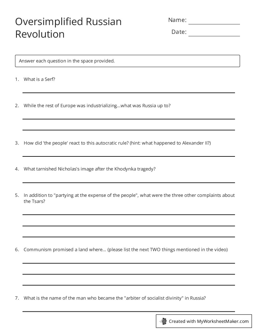 Oversimplified Russian Revolution My Worksheet Maker Create Your Own Worksheets Oversimplified Russian Revolution My Worksheet Maker Create Your Own Worksheets