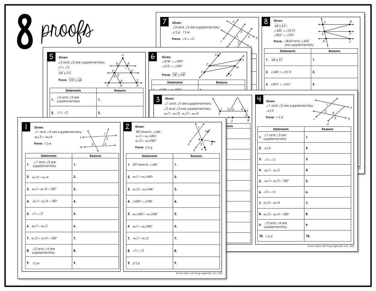 Parallel Line Proofs Peel Stick Activity All Things Algebra CPCTC INB Page Mrs E Teaches Math Worksheets Library