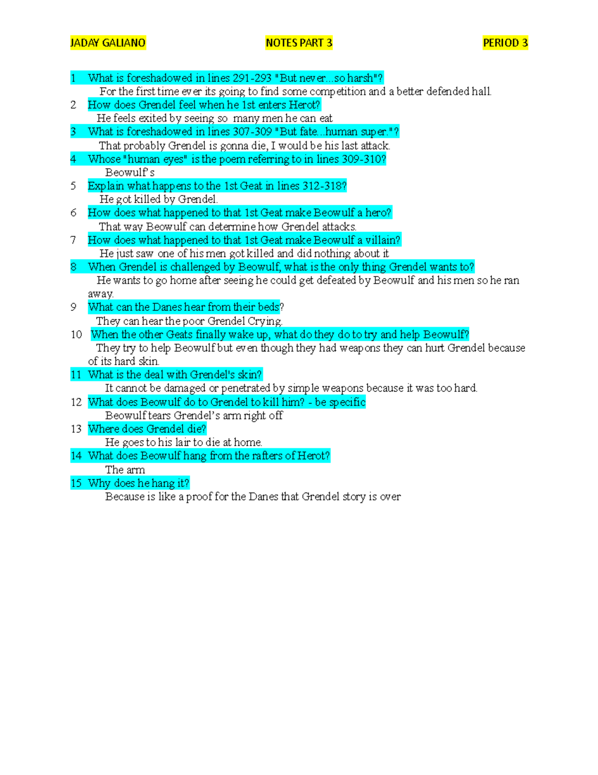 Part 3 Grendel s Defeat Beowulf Notes ENG 101 Studocu