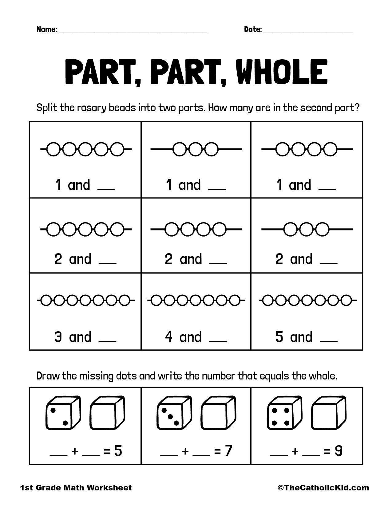Part Part Whole Fractions 1st Grade Math Worksheet Catholic TheCatholicKid Part Part Whole Worksheets