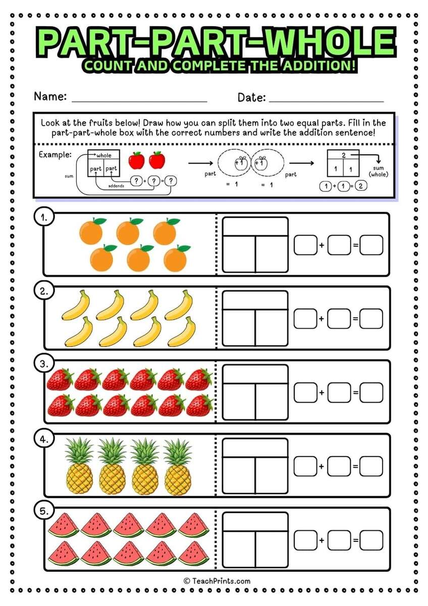 Part Part Whole Worksheets Free Teach Prints