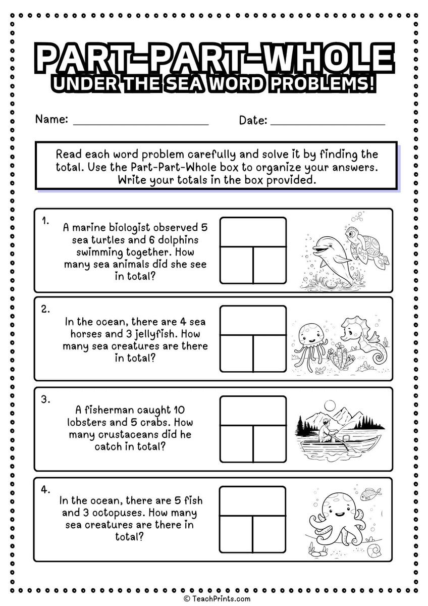 Part Part Whole Worksheets Free Teach Prints
