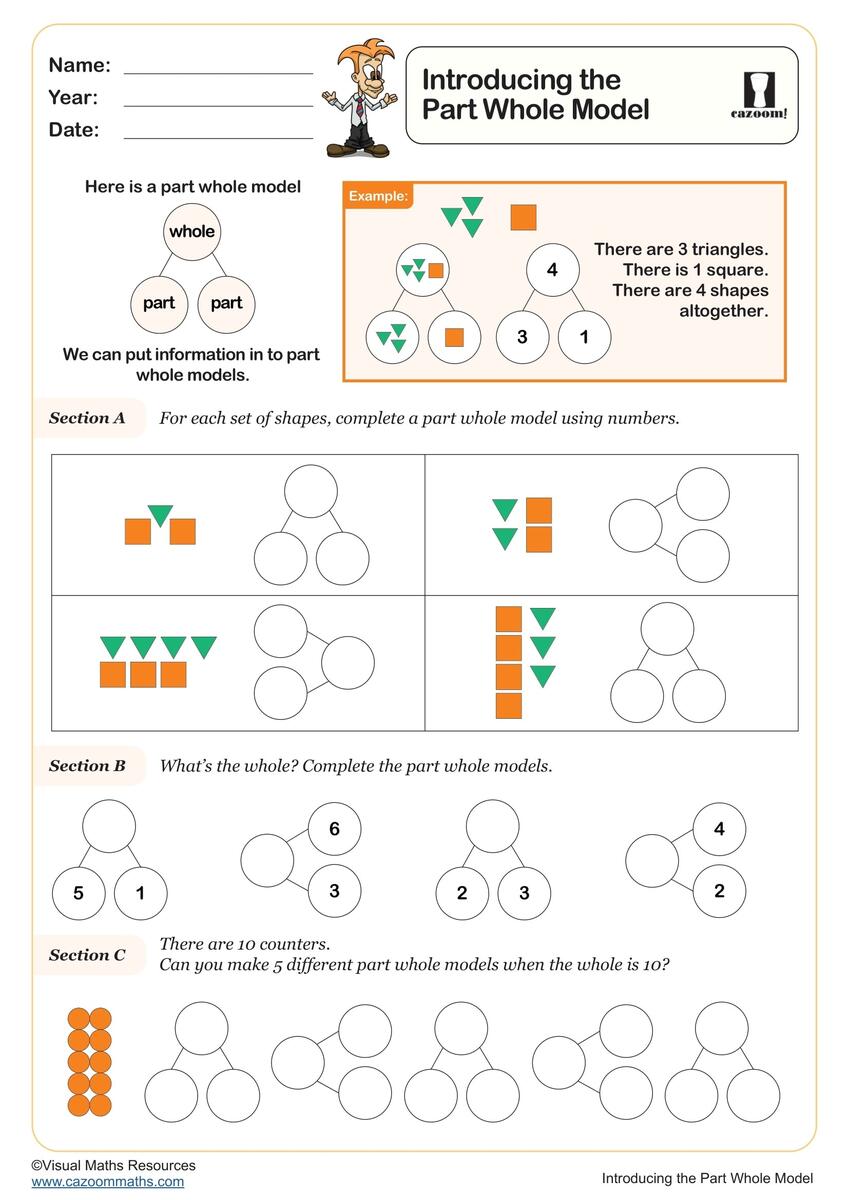 Part Whole Models Find A Part Within 10 Worksheet Printable PDF Year 1 Subtraction Worksheet