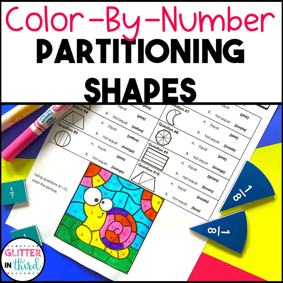 Partitioning Shapes Into Equal Parts Color By Number Worksheets Glitter In Third Partitioning Shapes Into Equal Parts Color By Number Worksheets Glitter In Third