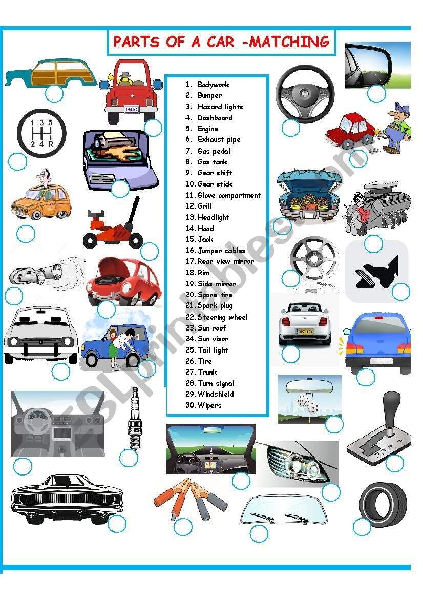 PARTS OF A CAR MATCHING SET 2 OF 3 ESL Worksheet By Danielr