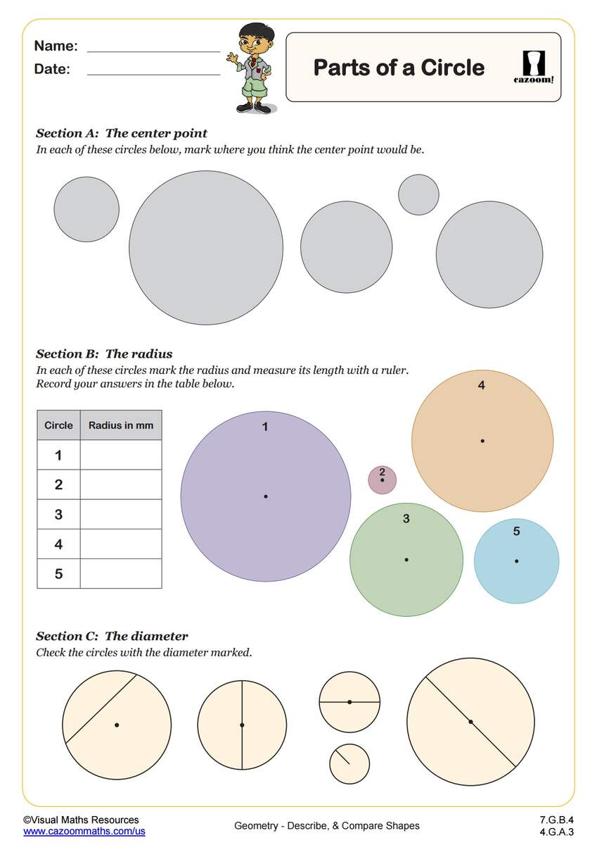 Parts Of A Circle 7th Grade PDF Geometry Worksheets Cazoom Math