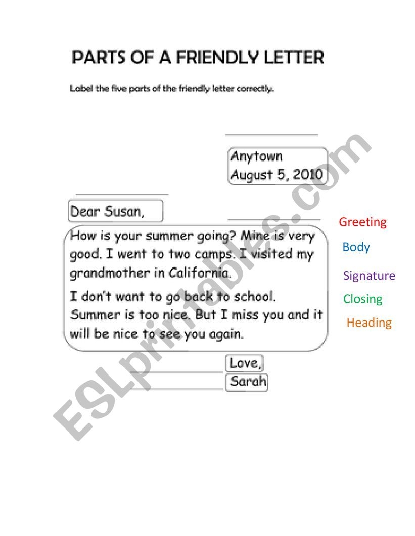 Parts Of A Friendly Letter ESL Worksheet By Cristabel