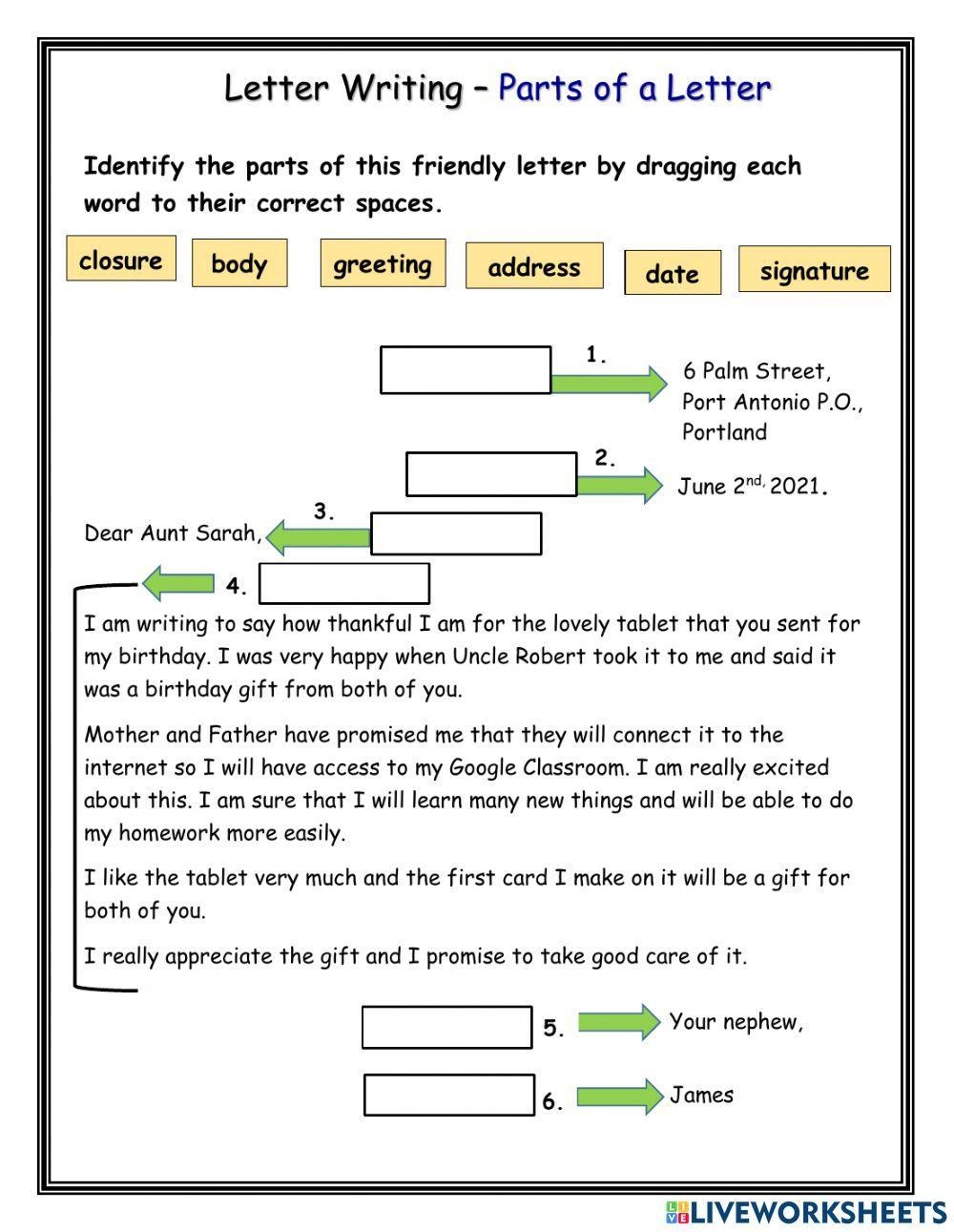 Parts Of A Friendly Letter Worksheets Library