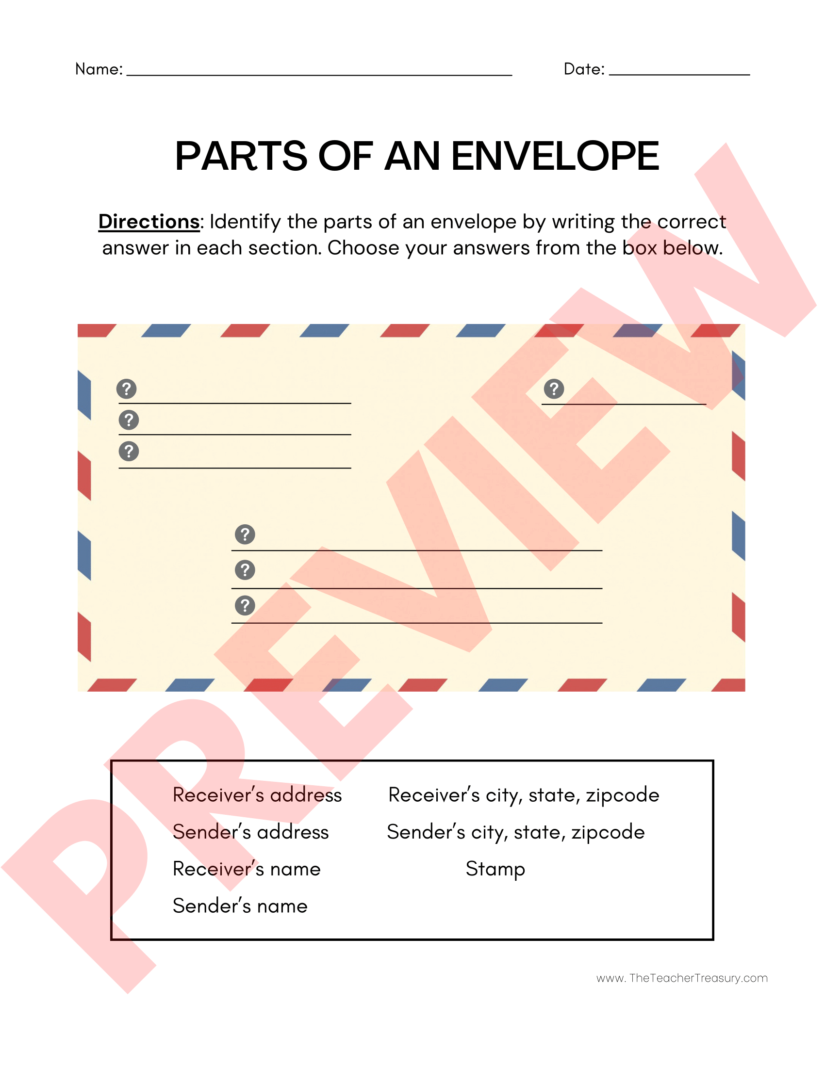 Parts Of A Letter And Envelope Practice And Assessments