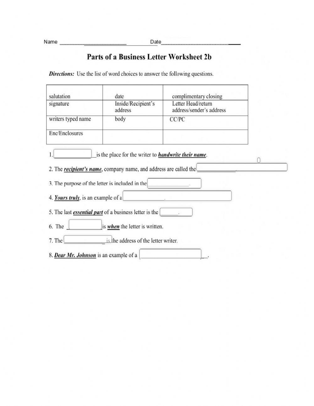 Parts Of A Letter Interactive Worksheet Worksheets Library