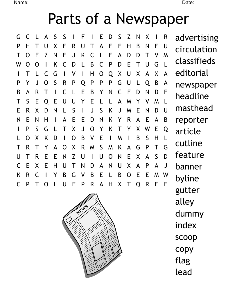 Parts Of A Newspaper Word Search WordMint Parts Of A Newspaper Word Search WordMint