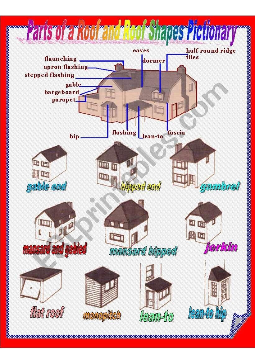 Parts Of A Roof And Roof Shapes Pictionary ESL Worksheet By Sharin Raj