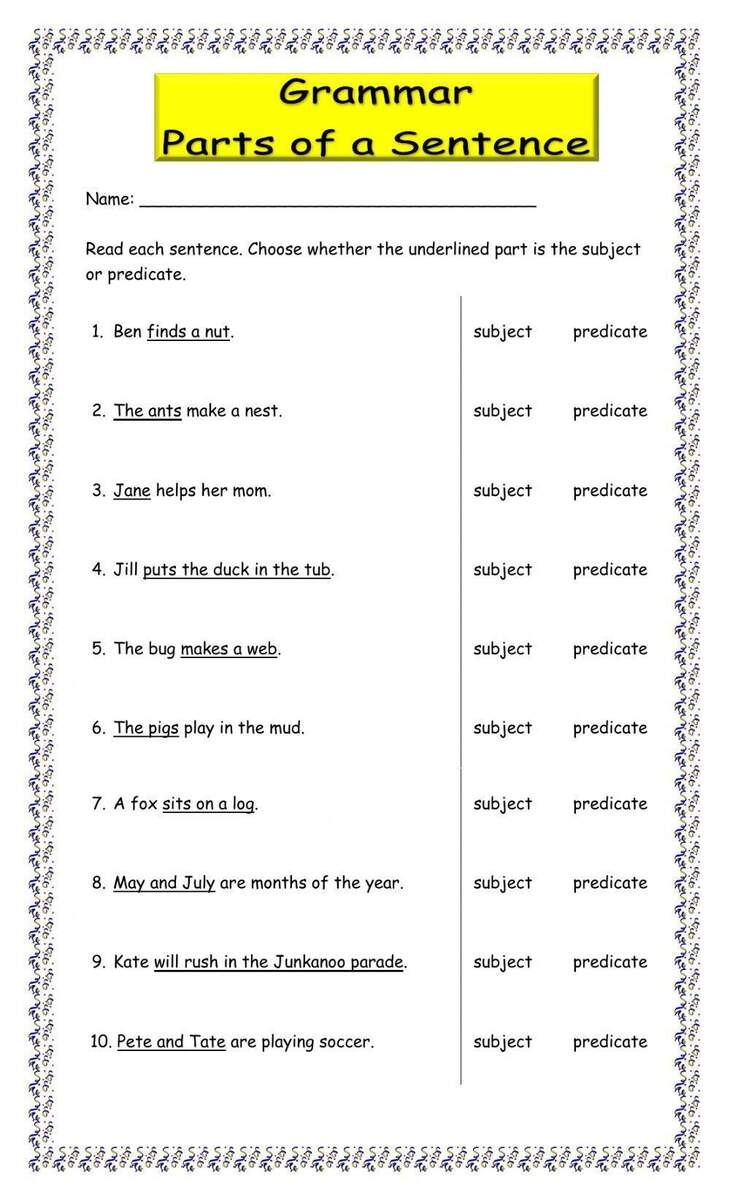 Naming And Telling Parts Of A Sentence Worksheet Worksheets Library