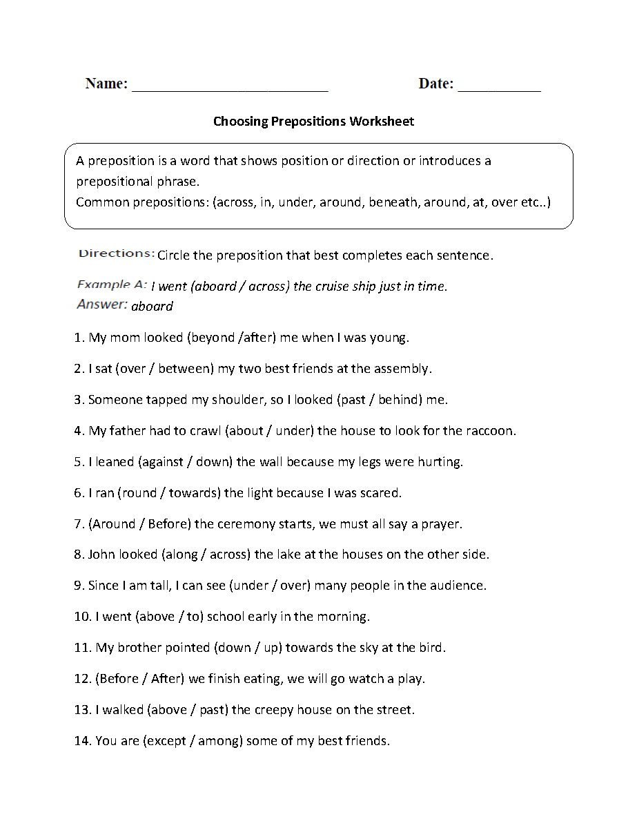 Parts Of A Sentence Worksheets Prepositional Phrase Worksheets Preposition Worksheet 1 Reading Level 3 Preview