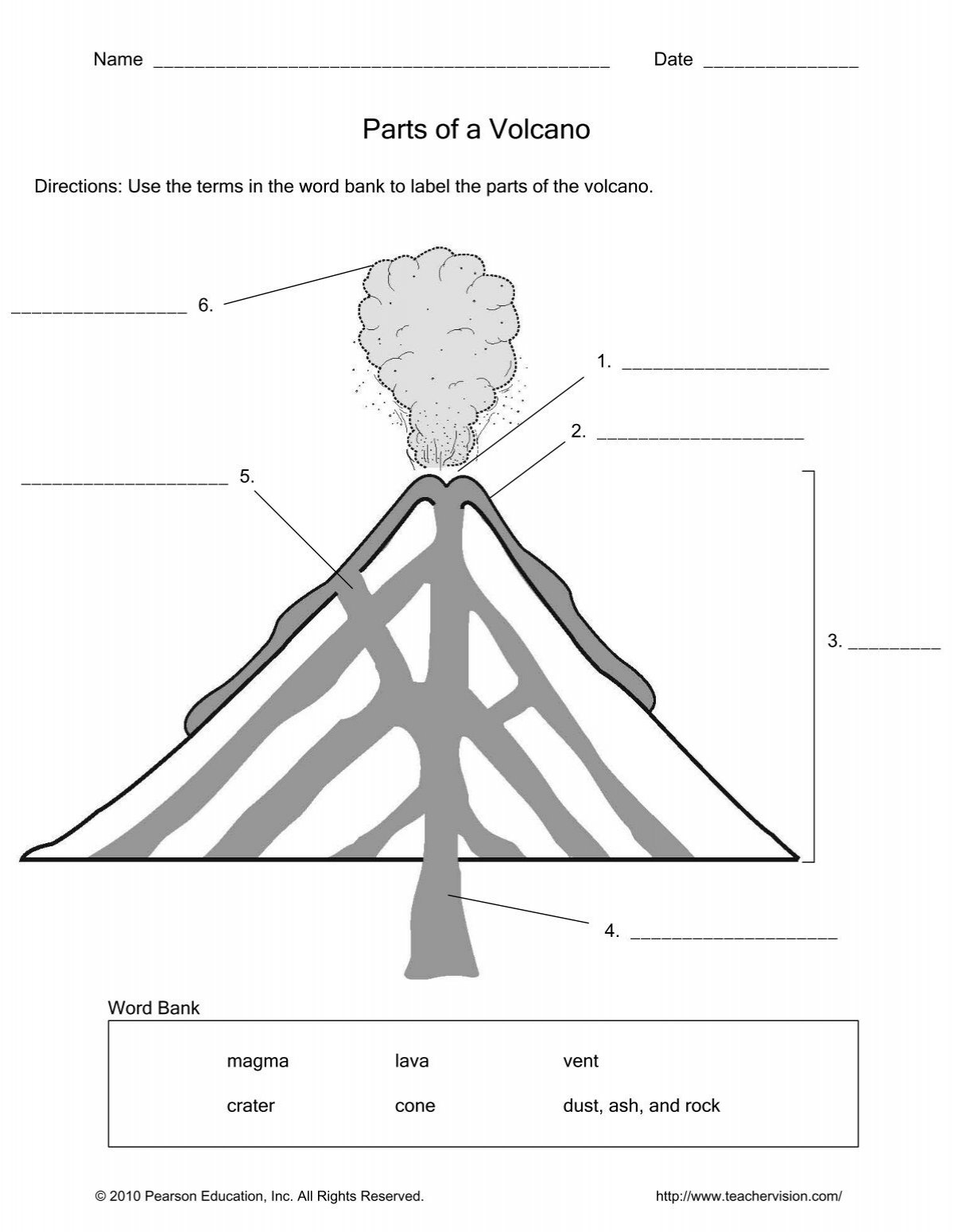 Parts Of A Volcano Labeling WS Printable Volcano Diagram Label The Volcano Worksheet For Kids