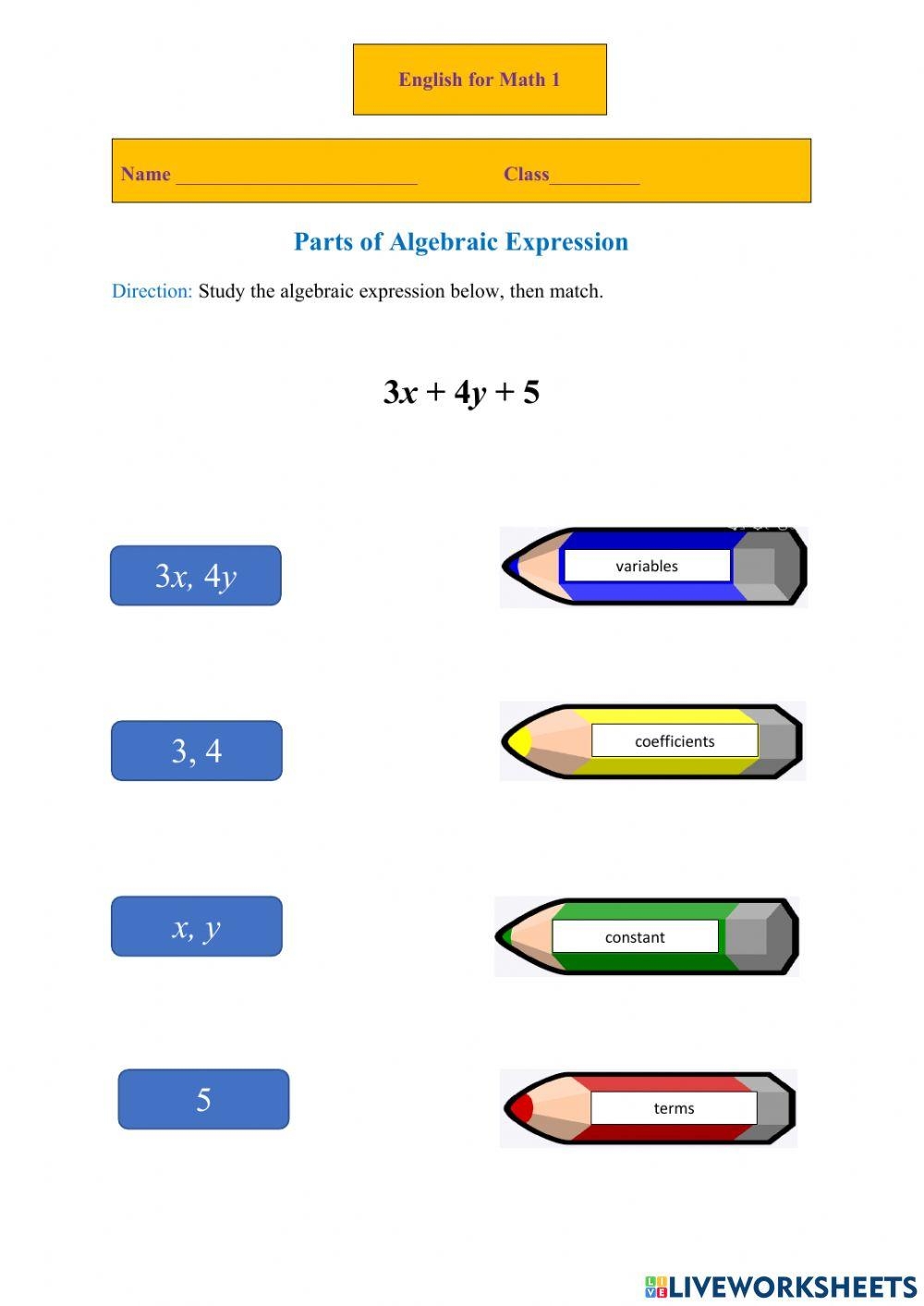Parts Of Algebraic Expression Worksheet Worksheets Library Parts Of Algebraic Expression Worksheet Worksheets Library
