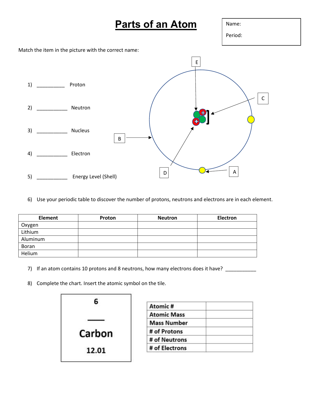 Parts Of An Atom Worksheet Structure Elements Parts Of An Atom Worksheet Structure Elements