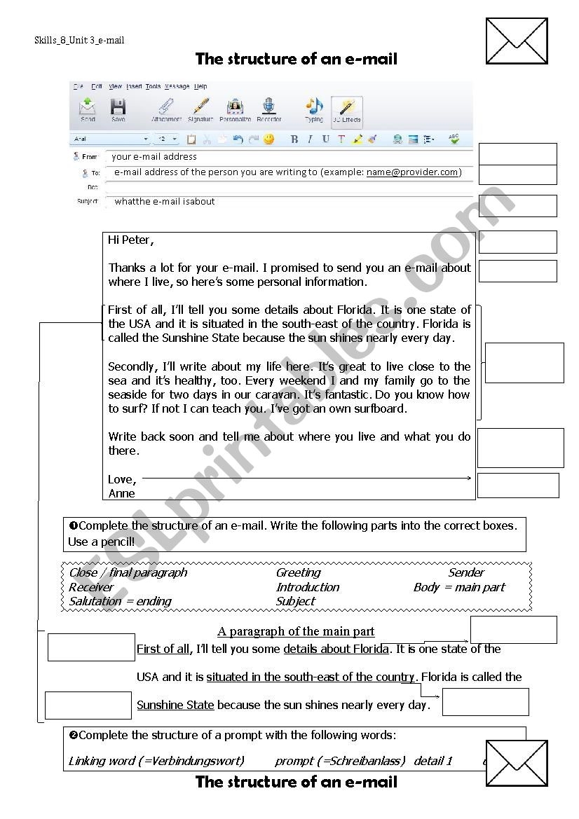 Parts Of An E mail ESL Worksheet By Heinala