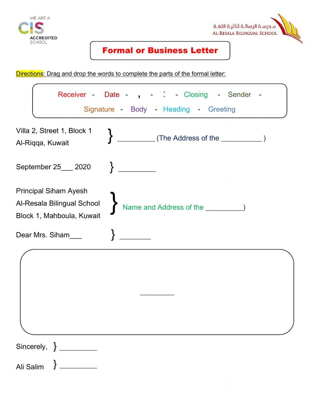 Parts Of Formal Letter Worksheet Worksheets Library Parts Of Formal Letter Worksheet Worksheets Library