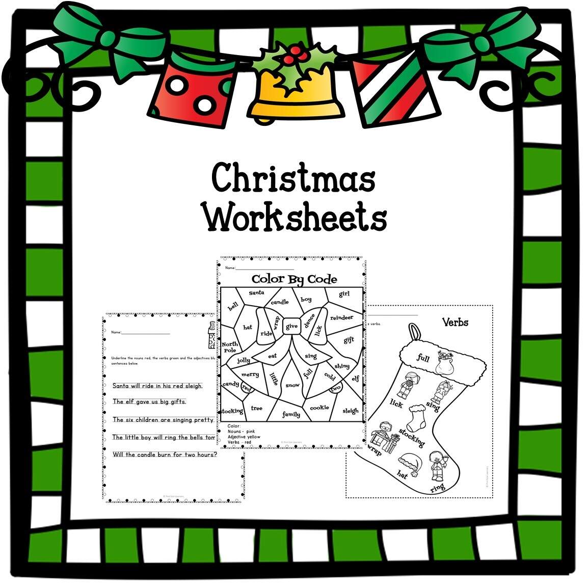 Parts Of Speech Christmas Themed Center And Worksheets December Made By Teachers