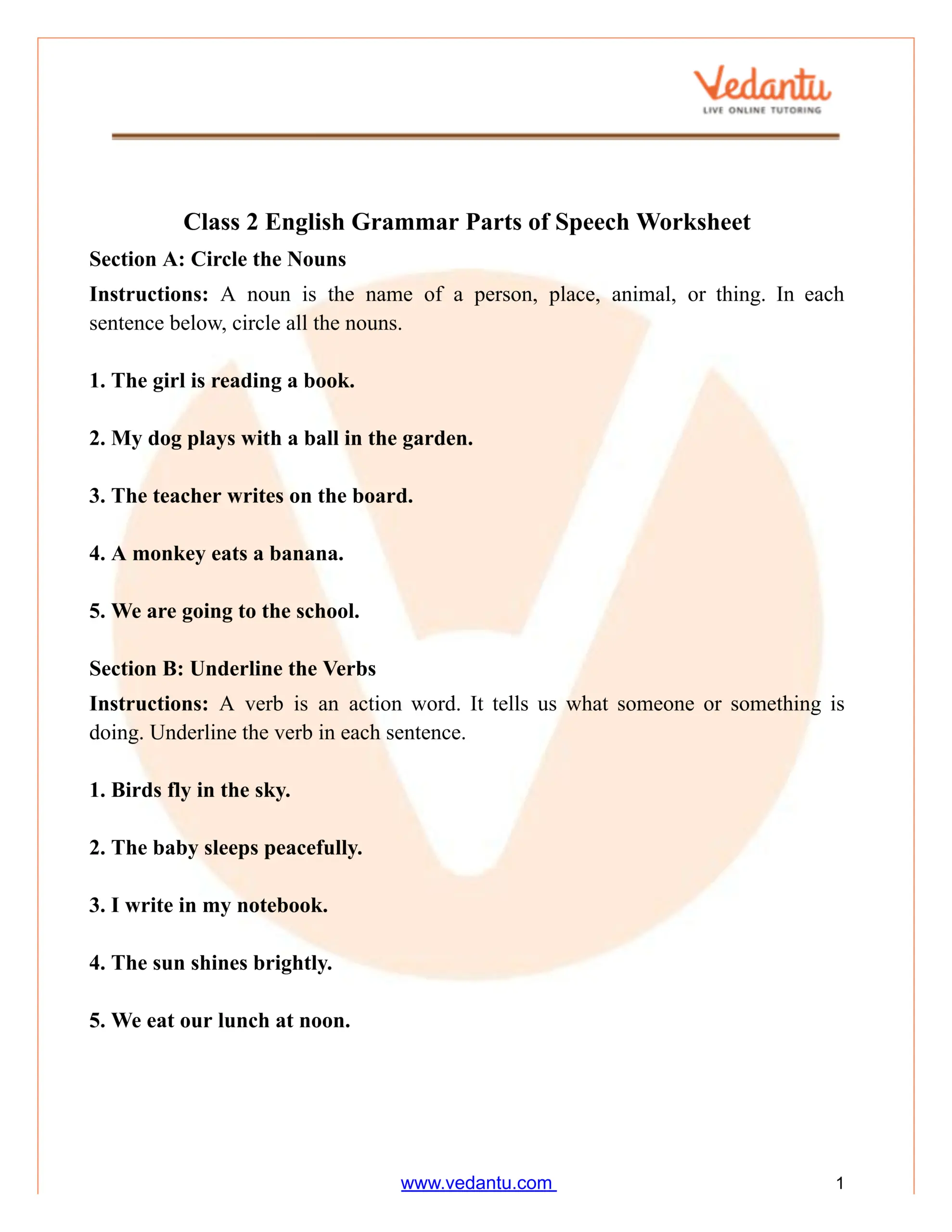 Parts Of Speech Worksheet For Class 2 Free PDF