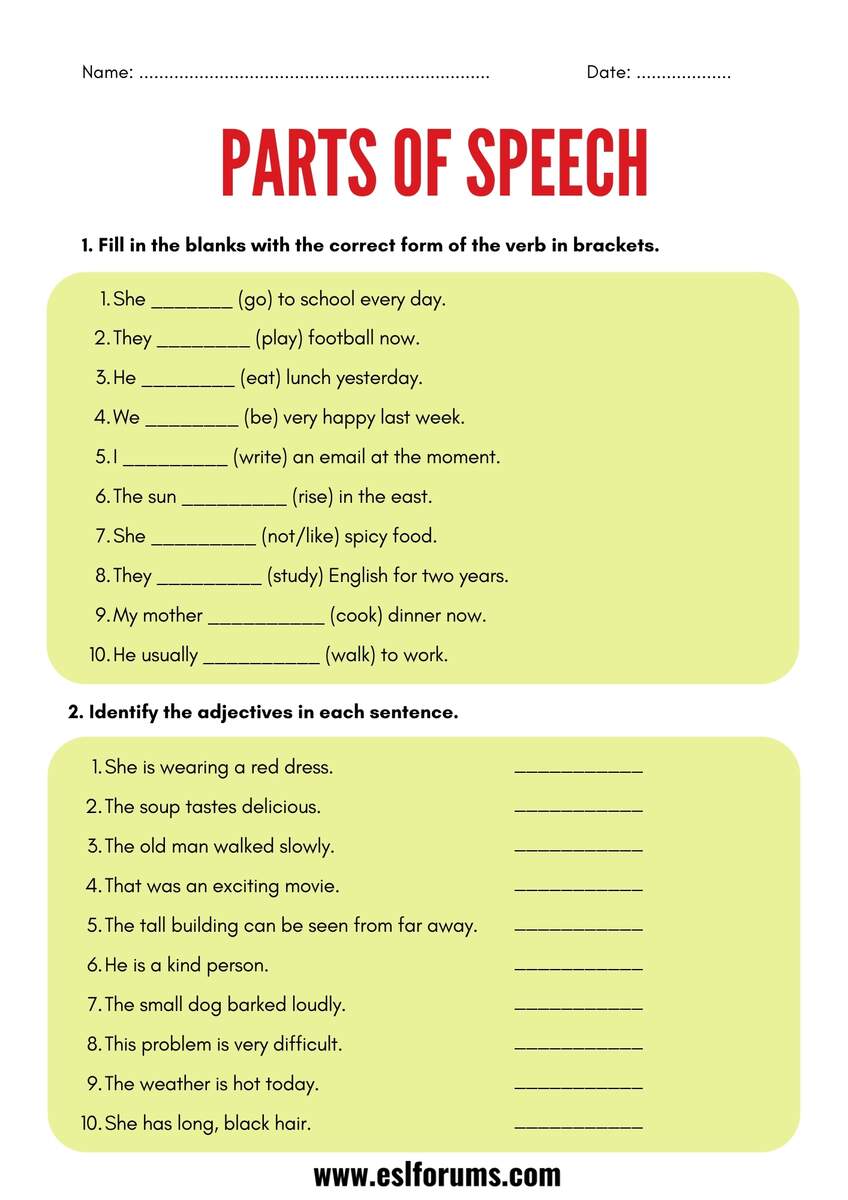Parts Of Speech Worksheets And Exercises ESL Forums Parts Of Speech Worksheets And Exercises ESL Forums