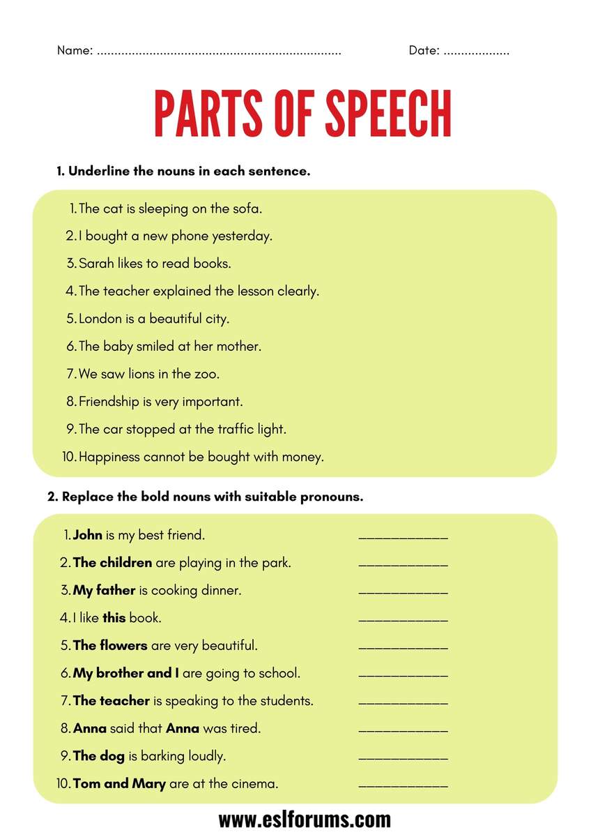 Parts Of Speech Worksheets And Exercises ESL Forums Parts Of Speech Worksheets And Exercises ESL Forums
