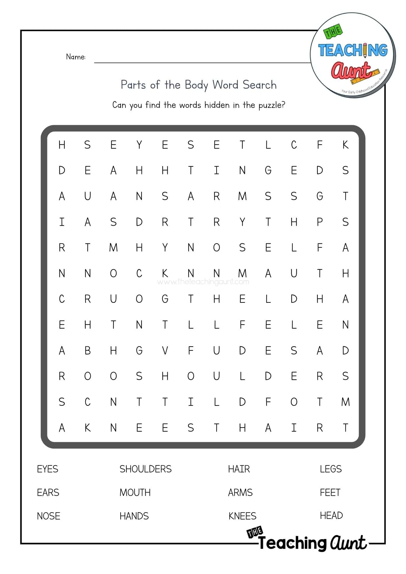 Parts Of The Body Worksheets The Teaching Aunt