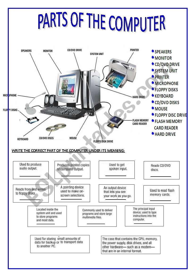 PARTS OF THE COMPUTER ESL Worksheet By Silvina Joaquina Worksheets Library Computer Parts Labeling Activity 6 Worksheets Editable DIGITAL DOWNLOAD Etsy
