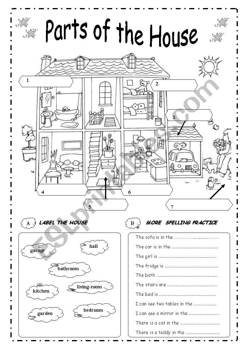 PARTS OF THE HOUSE B W ESL Worksheet By Vivi Quir PARTS OF THE HOUSE B W ESL Worksheet By Vivi Quir