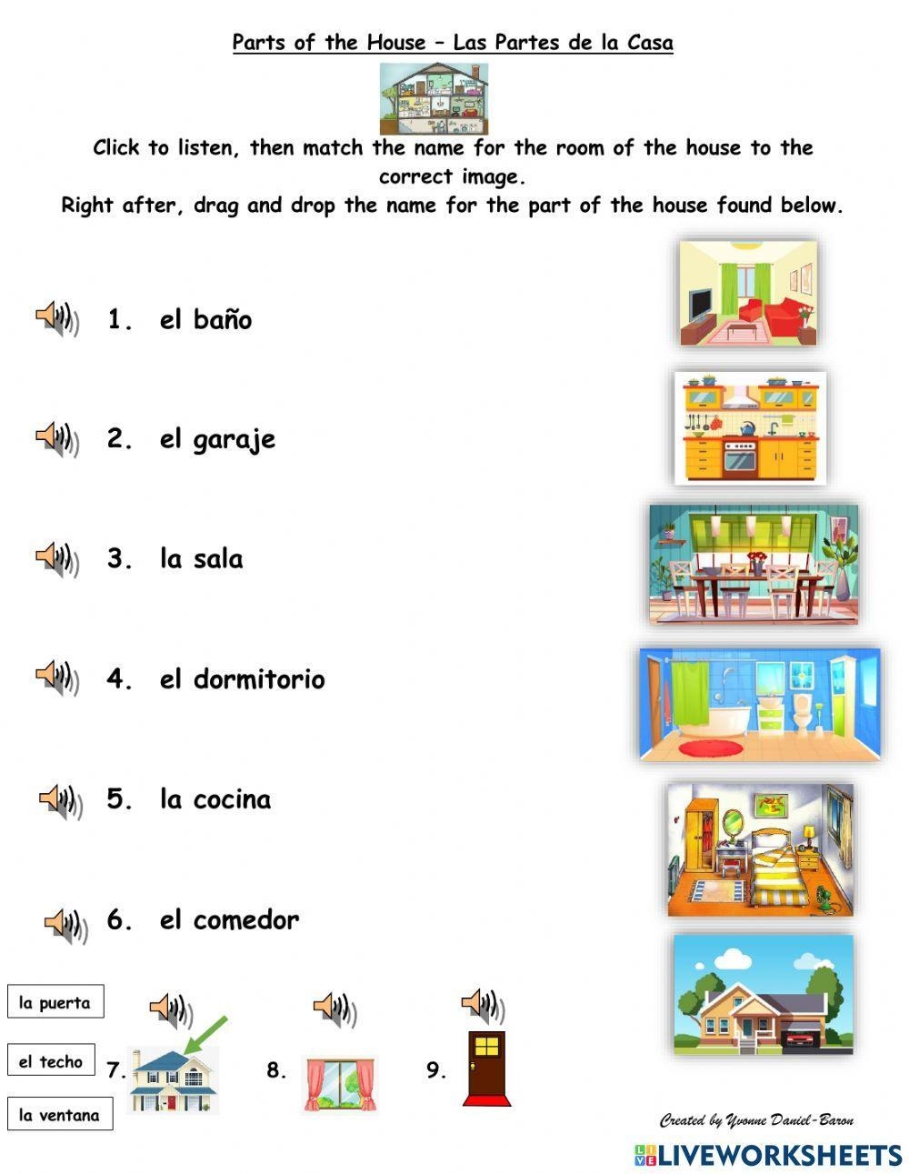 Parts Of The House Las Partes De La Casa Worksheet Worksheets Library