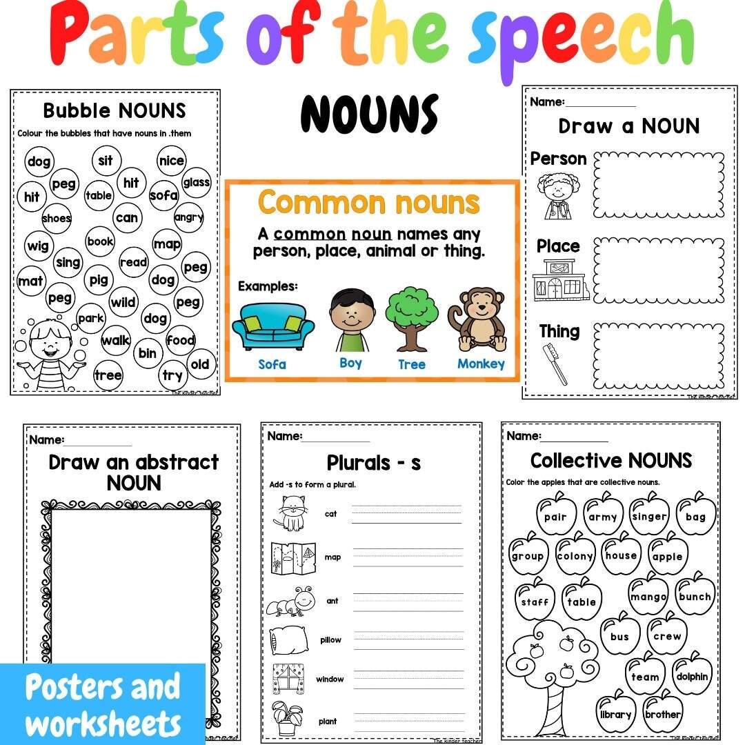 Parts Of The Speech NOUNS Posters And Worksheets Etsy Parts Of The Speech NOUNS Posters And Worksheets Etsy